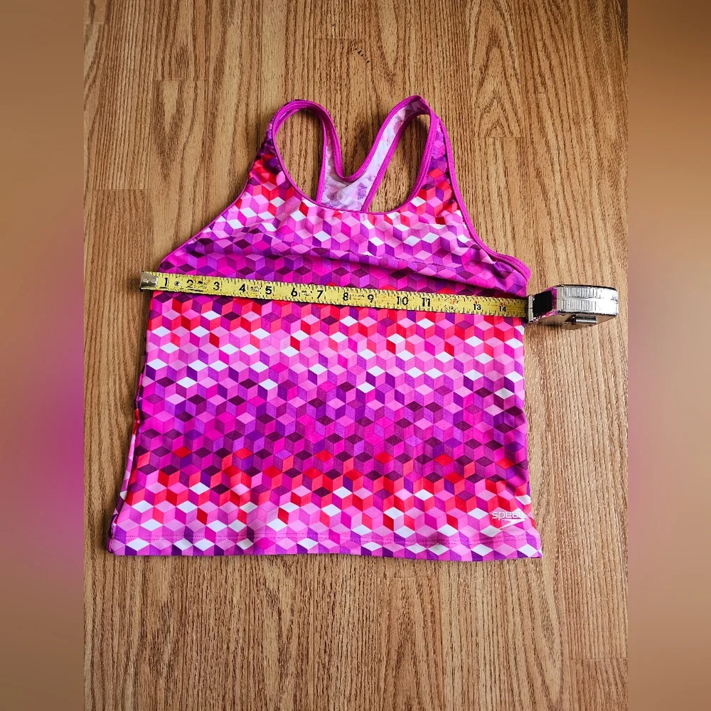Speedo Girls’ Athletic Swim Tank Top Size 16‎ Pink Geometric Print